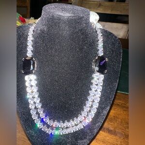 Purple and Crystal Necklace and Earring Set